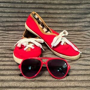 Red H&M sneakers & sunglasses to match